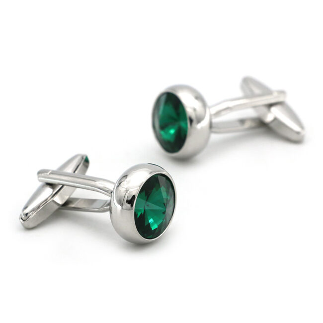 Shlax & Wing Men鈥檚 Stud Cufflinks Circular Green Silver Zircon Cuff Links 85