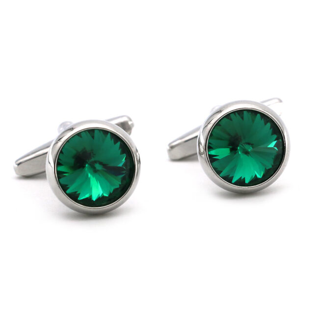 shlax & wing Men鈥檚 Stud Cufflinks Circular Green Silver Zircon Cuff Links 85