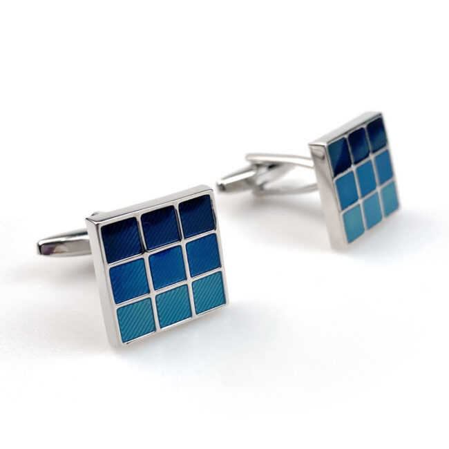 shlax & wing Mens Cufflinks Stainless steel Blue Geometric Pattern Enamel Elegant Style Mens Cuffs 93