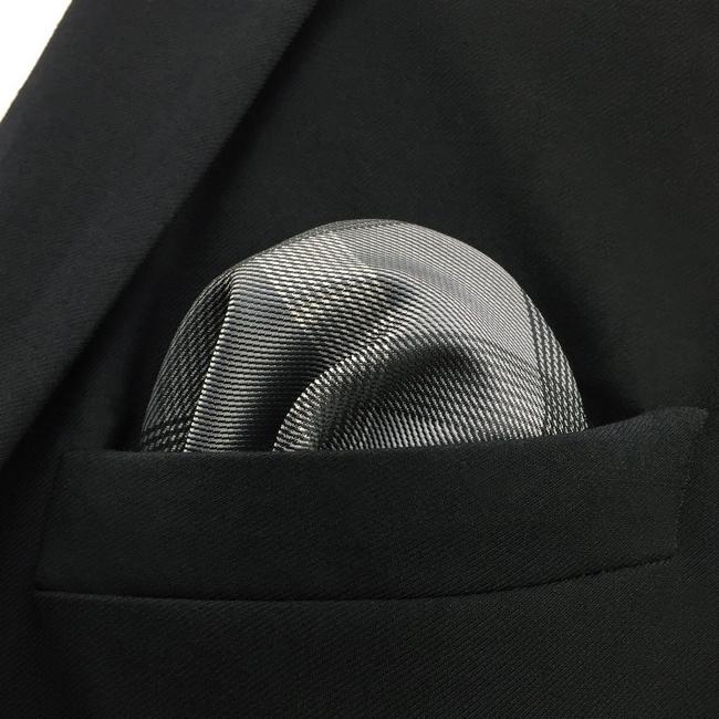 Shlax & Wing MH1 Checked Black Dark Gray Plaids Pocket Square Mens Neckties Jacquard Woven Hanky