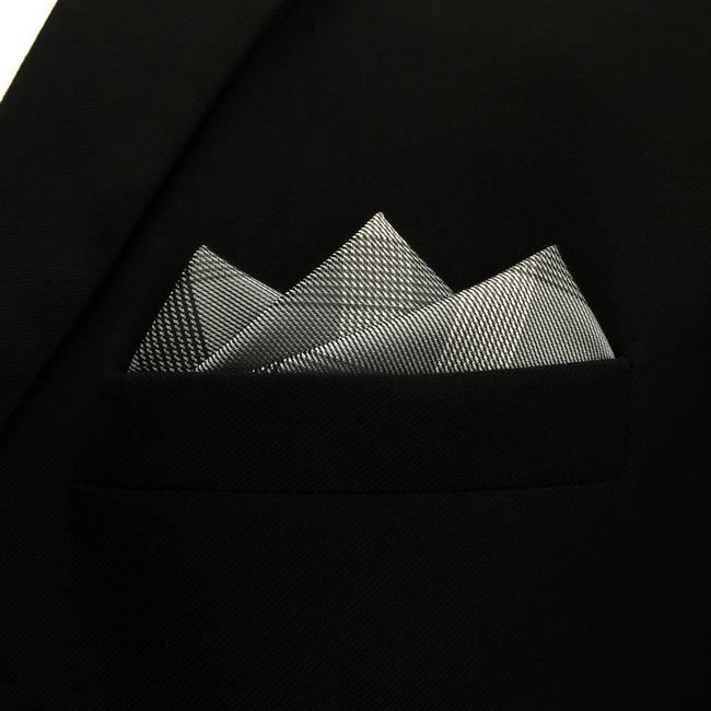 Shlax & Wing MH1 Checked Black Dark Gray Plaids Pocket Square Mens Neckties Jacquard Woven Hanky