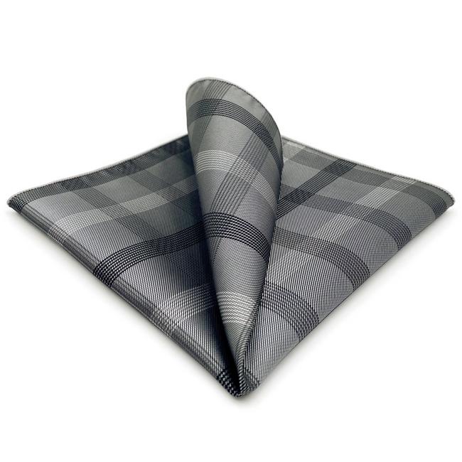 shlax & wing MH1 Checked Black Dark Gray Plaids Pocket Square Mens Neckties Jacquard Woven Hanky