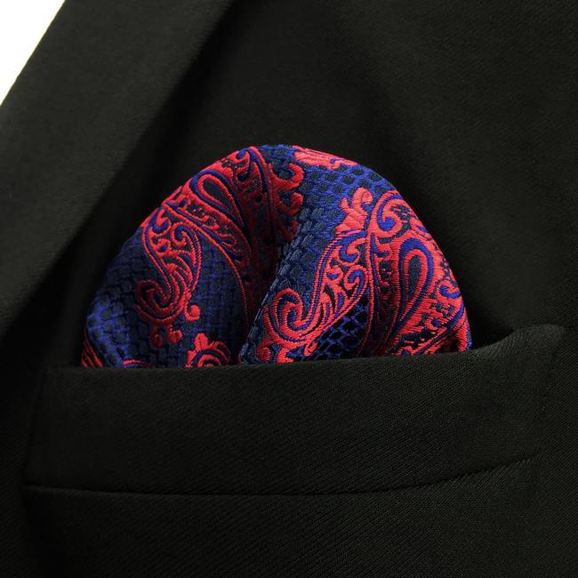 Shlax & Wing MH15 Floral Paisley Navy Blue Red Crimson Pocket Square Mens Neckties Jacquard Woven