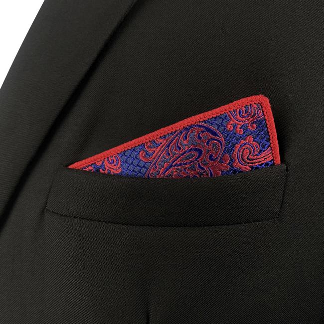 Shlax & Wing MH15 Floral Paisley Navy Blue Red Crimson Pocket Square Mens Neckties Jacquard Woven