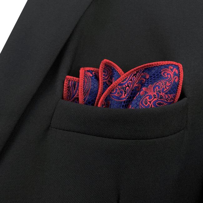 Shlax & Wing MH15 Floral Paisley Navy Blue Red Crimson Pocket Square Mens Neckties Jacquard Woven