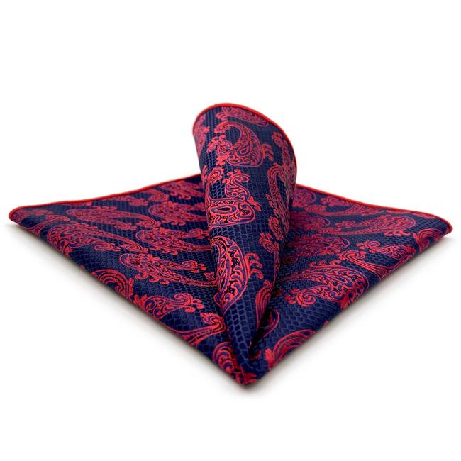 shlax & wing MH15 Floral Paisley Navy Blue Red Crimson Pocket Square Mens Neckties Jacquard Woven