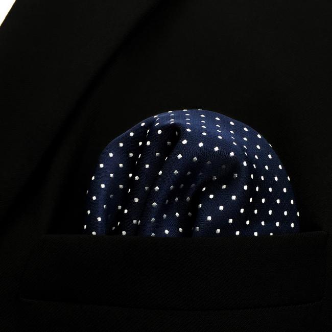 Shlax & Wing MH6 Dots Navy Dark Blue White Pocket Square Mens Neckties Jacquard Woven