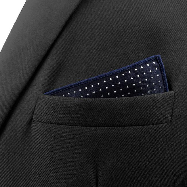 Shlax & Wing MH6 Dots Navy Dark Blue White Pocket Square Mens Neckties Jacquard Woven