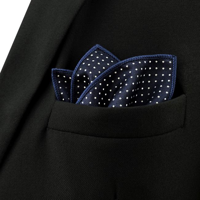 Shlax & Wing MH6 Dots Navy Dark Blue White Pocket Square Mens Neckties Jacquard Woven