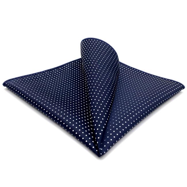 shlax & wing MH6 Dots Navy Dark Blue White Pocket Square Mens Neckties Jacquard Woven