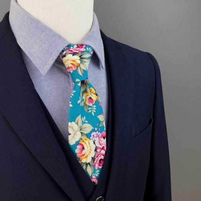 Shlax & Wing Multicolor Floral Men’s Skinny Necktie Cotton 6cm Aqua Gift Wedding Party Casual Gravatas