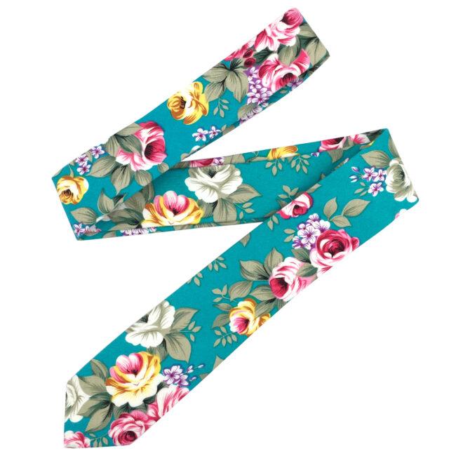 Shlax & Wing Multicolor Floral Men’s Skinny Necktie Cotton 6cm Aqua Gift Wedding Party Casual Gravatas