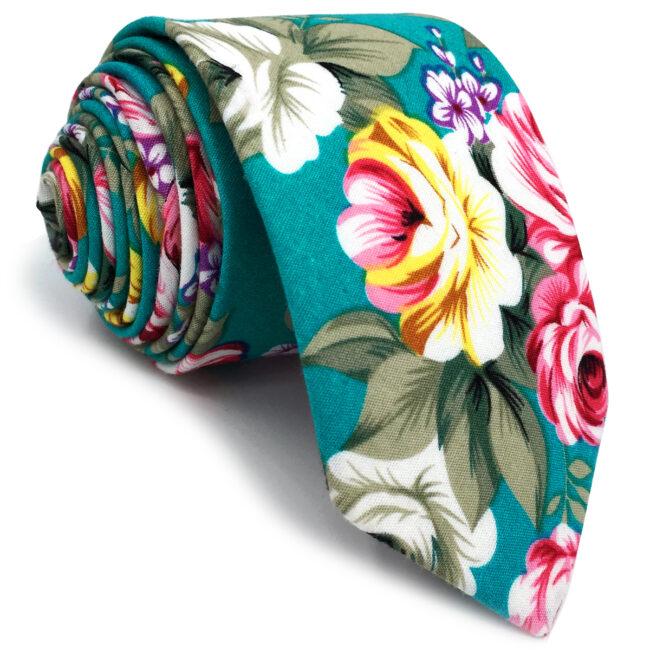 shlax & wing Multicolor Floral Men’s Skinny Necktie Cotton 6cm Aqua Gift Wedding Party Casual Gravatas