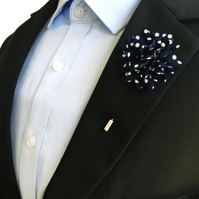 Shlax & Wing Navy Blue White Dots Lapel Flowers Boutonniere Silk Blend Handmade Stick Pin Men’s Accessories