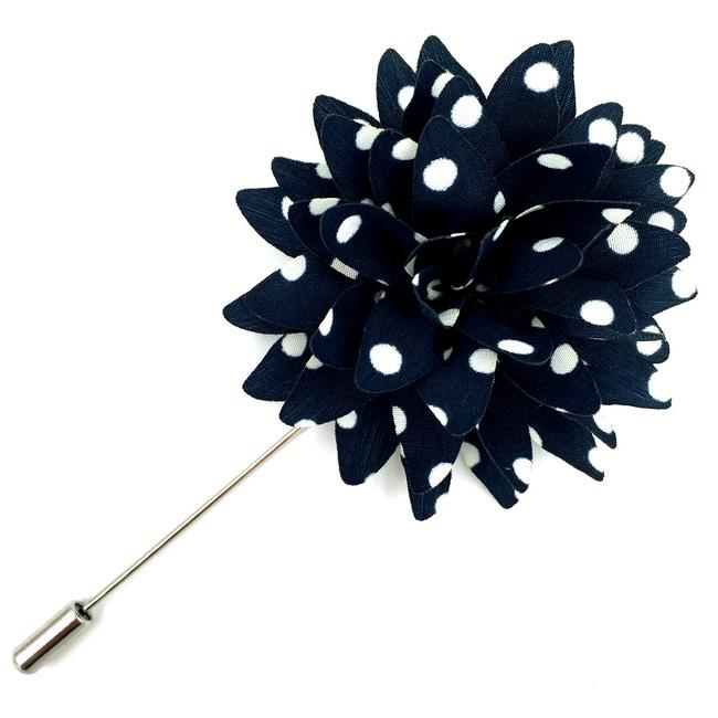 shlax & wing Navy Blue White Dots Lapel Flowers Boutonniere Silk Blend Handmade Stick Pin Men’s Accessories