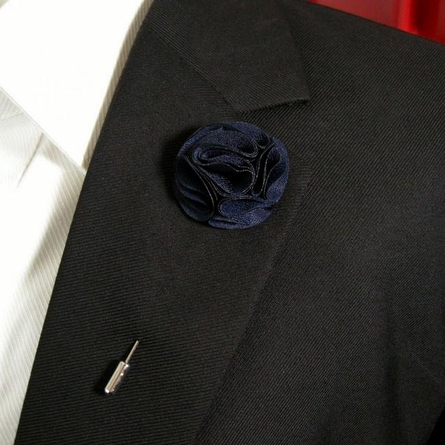 shlax & wing Navy Cotton Blend Lapel Flowers Boutonniere Stick Pin Men’s Accessories Handmade Necktie