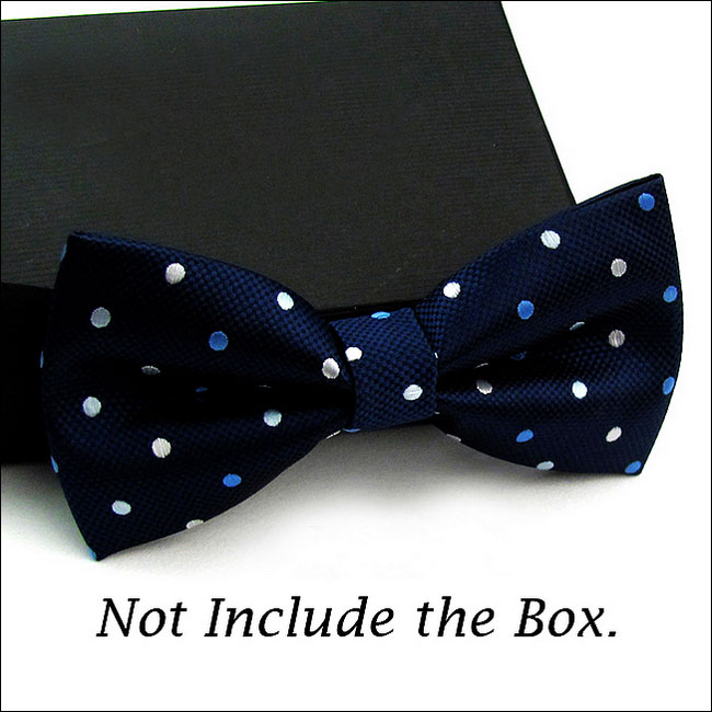 Shlax & Wing Navy Light Blue White Dots Mens Bow Tie Pre-tied Dress Wedding Blend Ajustable SilkBlend Wedding
