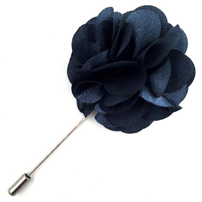 shlax & wing Navy Silk Cotton Blend Lapel Flowers Boutonniere Stick Pin Men’s Accessories Handmade Necktie