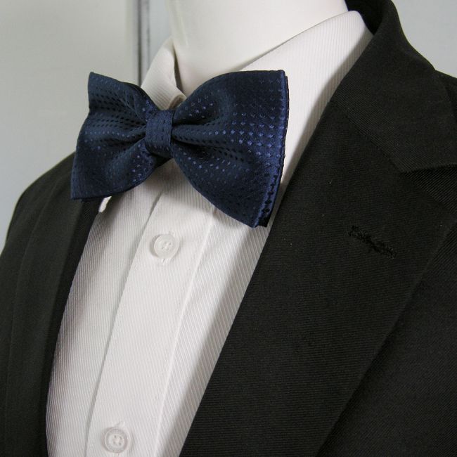 shlax & wing Navy Solid Dots Mens Pre-tied Ajustable SilkBlend Wedding Dress Fashion SilkBlend Bow Tie