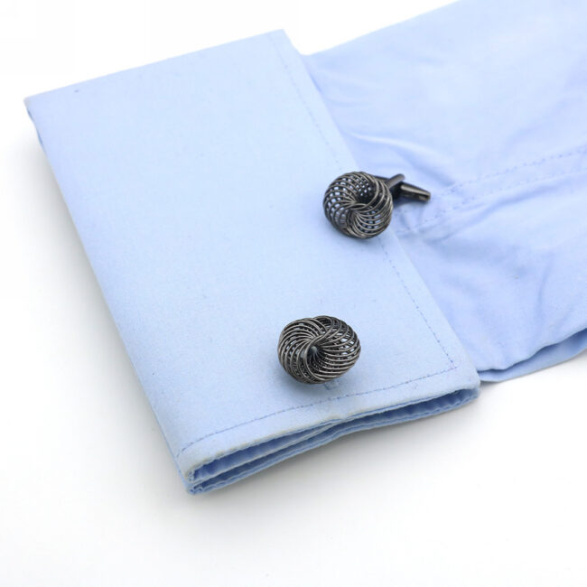 Shlax & Wing Pair Of Mens Cufflinks Black Stainless Steel Floral Elegant Style Mens Studs Elegant Style Cuffs 94