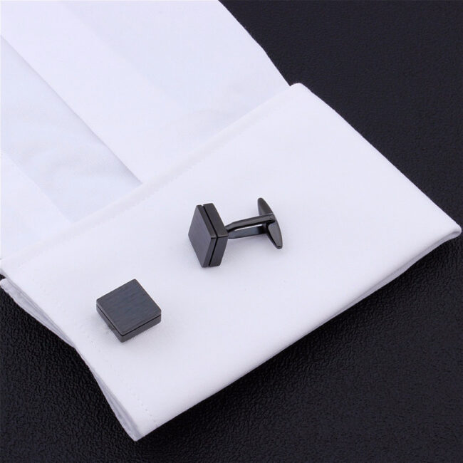 Shlax & Wing Pair Of Mens Cufflinks Black Stainless Steel Mens Studs Square Premium Quality 92