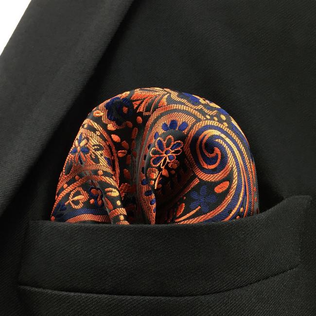 Shlax & Wing PH18 Paisley Red Orange Orangered Blue Black Pocket Square Mens Neckties Jacquard Woven
