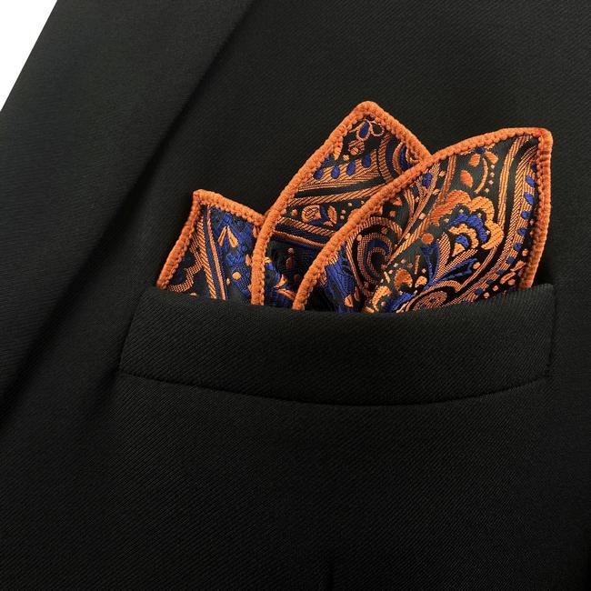 Shlax & Wing PH18 Paisley Red Orange Orangered Blue Black Pocket Square Mens Neckties Jacquard Woven