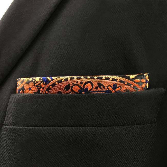 Shlax & Wing PH18 Paisley Red Orange Orangered Blue Black Pocket Square Mens Neckties Jacquard Woven