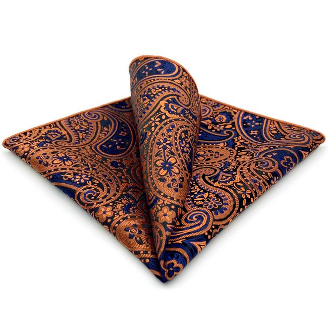 shlax & wing PH18 Paisley Red Orange orangered Blue Black Pocket Square Mens Neckties Jacquard Woven