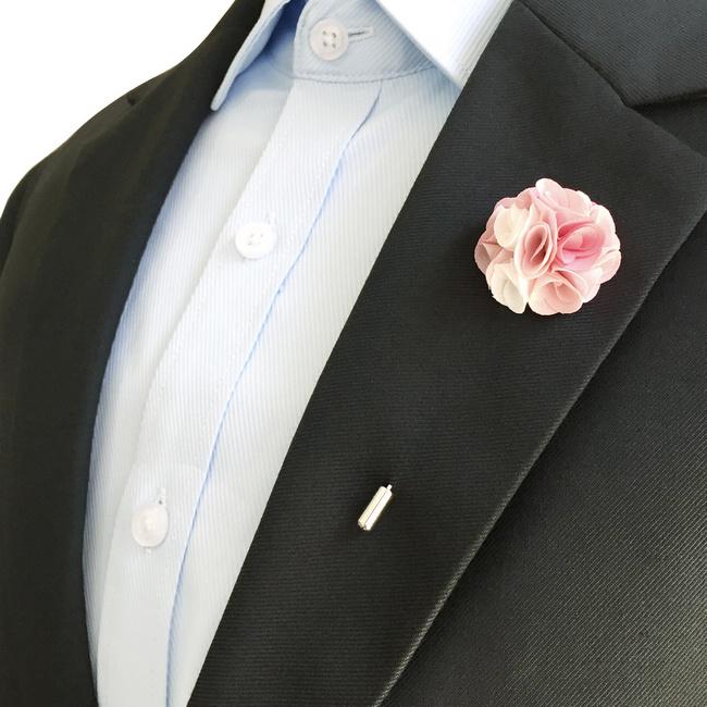 Shlax & Wing Pink White Cotton Blend Lapel Flowers Boutonniere Stick Pin Men’s Accessories Handmade Necktie