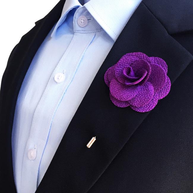 Shlax & Wing Purple Cotton Blend Lapel Flowers Boutonniere Stick Pin Men’s Accessories Handmade Necktie