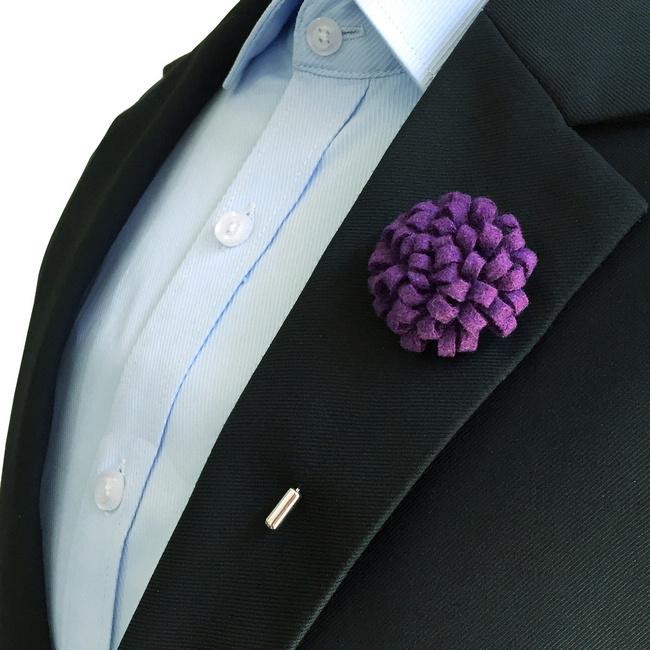 Shlax & Wing Purple Wool Felt Lapel Flowers Boutonniere Stick Pin Men’s Accessories Handmade Necktie