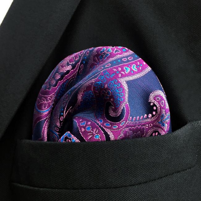 Shlax & Wing QH15 Paisley Blue Pink Pocket Square Mens Neckties Jacquard Woven Hanky