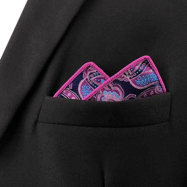 Shlax & Wing QH15 Paisley Blue Pink Pocket Square Mens Neckties Jacquard Woven Hanky