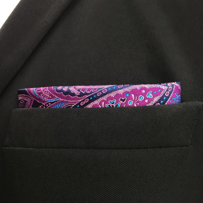 Shlax & Wing QH15 Paisley Blue Pink Pocket Square Mens Neckties Jacquard Woven Hanky