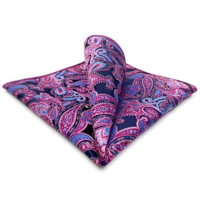 shlax & wing QH15 Paisley Blue Pink Pocket Square Mens Neckties Jacquard Woven Hanky