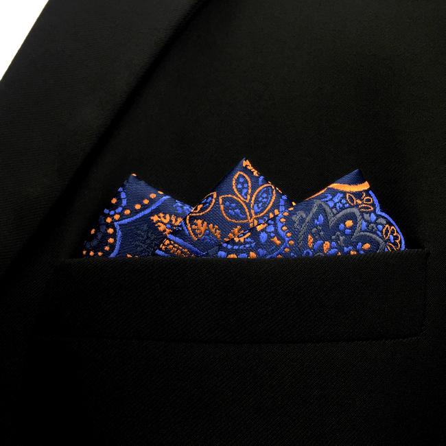Shlax & Wing QH8 Paisley Orange Blue Black Pocket Square Mens Neckties Jacquard Woven Hanky