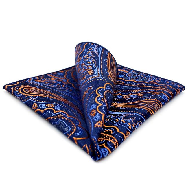 Shlax & Wing QH8 Paisley Orange Blue Black Pocket Square Mens Neckties Jacquard Woven Hanky