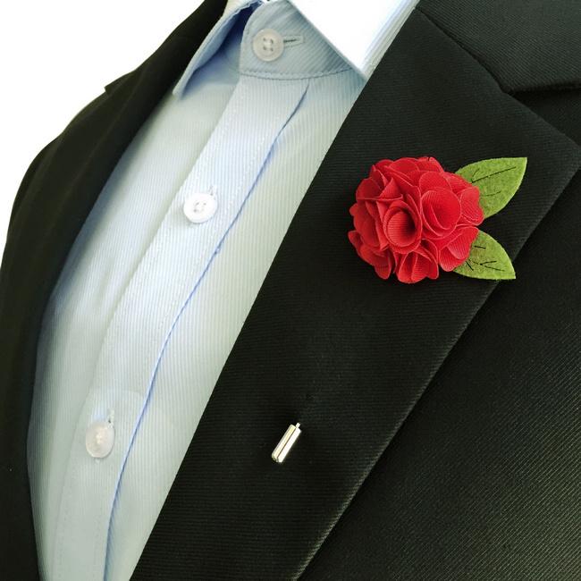 Shlax & Wing Red Green Leaf Cotton Blend Lapel Flowers Boutonniere Stick Pin Men’s Accessories Handmade Necktie