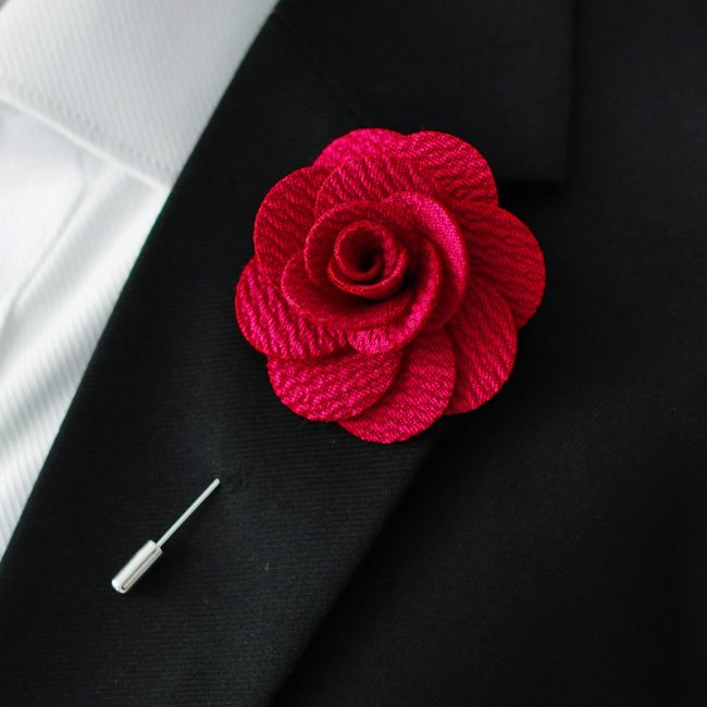 Shlax & Wing Rose Red Cotton Blend Lapel Flowers Boutonniere Stick Pin Men’s Accessories Handmade Necktie