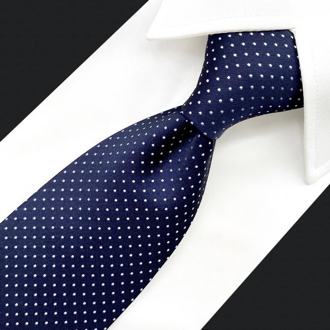 Shlax & Wing S6 Dots Navy Dark Blue White Mens Neckties Ties 100% Silk Jacquard Woven