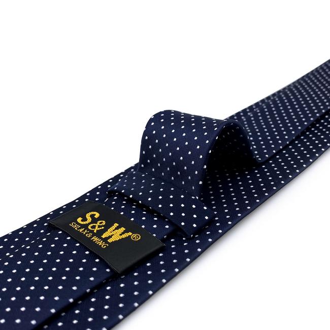 Shlax & Wing S6 Dots Navy Dark Blue White Mens Neckties Ties 100% Silk Jacquard Woven