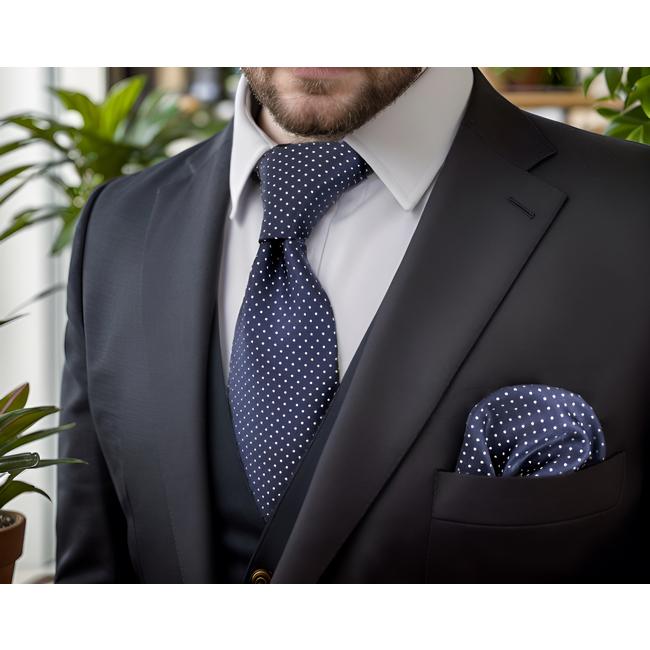 shlax & wing S6 Dots Navy Dark Blue White Mens Neckties Ties 100% Silk Jacquard Woven