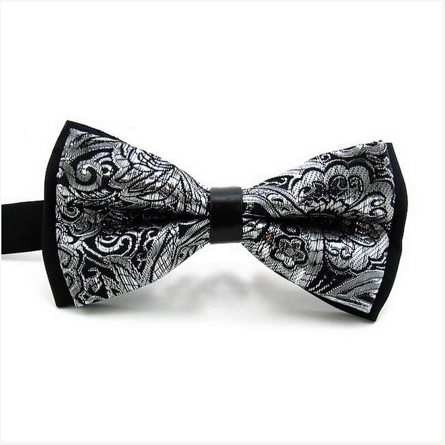 shlax & wing Silver Black Abstract Mens Bow Tie Pre-tied Ajustable SilkBlend Wedding Dress Silk Blend