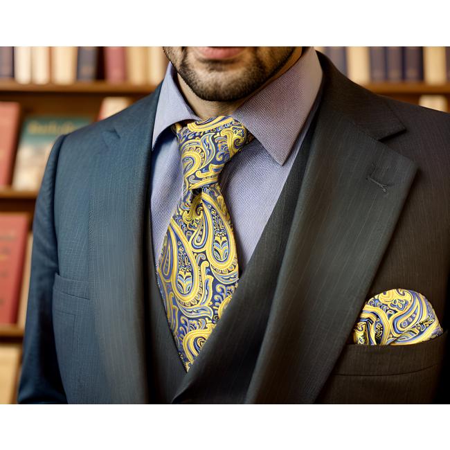 shlax & wing U13 Paisley Orange Blue Navy Mens Necktie Ties 100% Silk Jacquard Woven