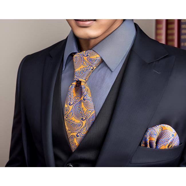 shlax & wing U26 Paisley Wedding Gold Blue Mens Necktie Ties 100% Silk Jacquard Woven