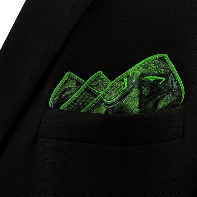 Shlax & Wing U30 Paisley Dark Green Mens Bow Tie Hanky Cufflinks Set Jacquard Woven