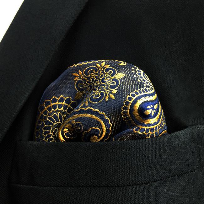 Shlax & Wing UH10 Paisley Multi-color Gold Blue Navy Pocket Square Mens Neckties Jacquard Woven
