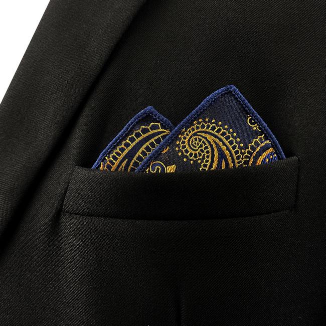 Shlax & Wing UH10 Paisley Multi-color Gold Blue Navy Pocket Square Mens Neckties Jacquard Woven
