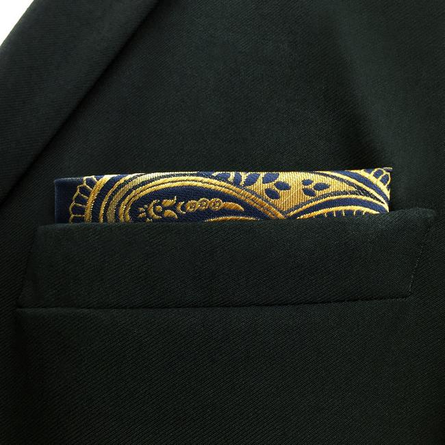 Shlax & Wing UH10 Paisley Multi-color Gold Blue Navy Pocket Square Mens Neckties Jacquard Woven